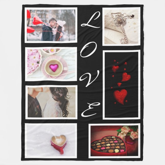 KÄRLEK Valentines day Red Hearts Photo Collage Fleecefilt (Framsidan)