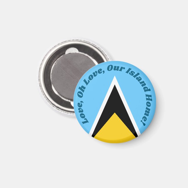 Kärlek Vår Island | St Lucia Flagga Anthem Souveni Magnet (Front/Back)