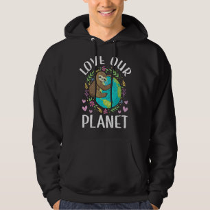 Kärlek vår planetslånghund som hangar jorddagen Cu Hoodie