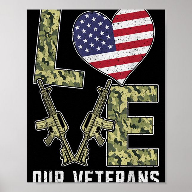 Kärlek Vår veterandag projublar Milis US Flagga Poster (Framsidan)