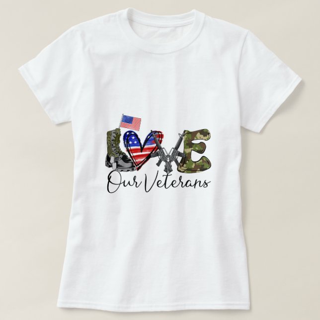 Kärlek Våra veteraner USA:s militärdag M T Shirt (Design framsida)