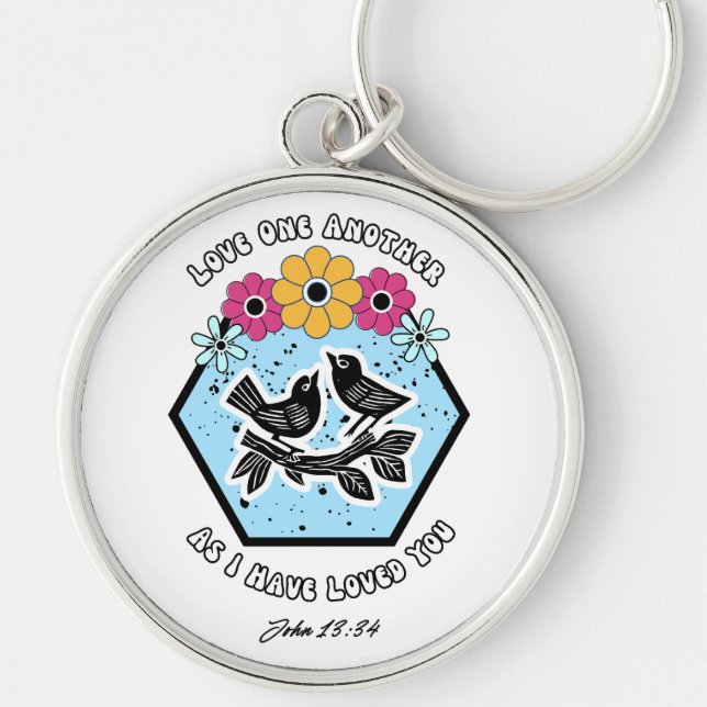 Kärlek varandra som jag har älskat dig, John 13:34 Rund Silverfärgad Nyckelring (Framsidan)
