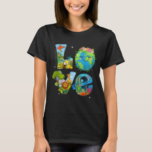 Kärlek värld jordens dag 2026 miljövänlig djur trä t shirt