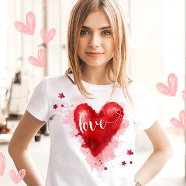Kärlek vattenfärgshjärta i röd Valentines day T Shirt