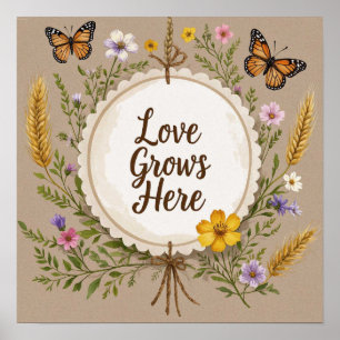 Kärlek växer bohemiskt, vilda blommor, vete, fjäri poster
