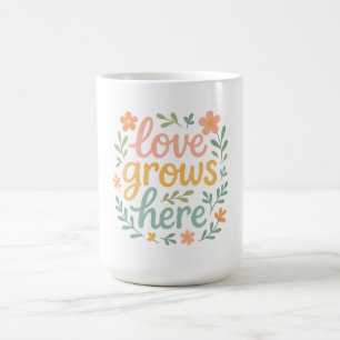 Kärlek Växer Här Cottagecore Typografi Konst Kaffemugg
