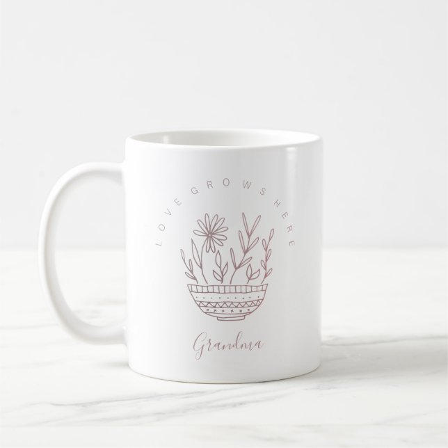 Kärlek växer här Garden Flowers med Namn Kaffemugg (Vänster)