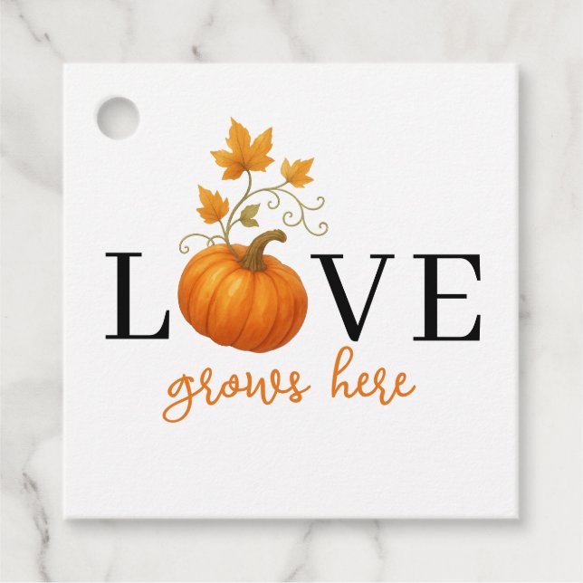 KÄRLEK växer här | Pumpkin Lettering Autumn Gåvor Etiketter (Framsida)