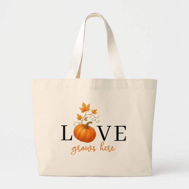 KÄRLEK växer här | Pumpkin Lettering Autumn Jumbo Tygkasse (Framsidan)
