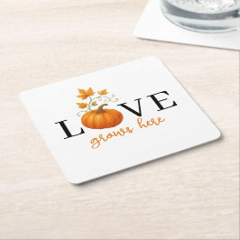 KÄRLEK växer här | Pumpkin Lettering Autumn Underlägg Papper Kvadrat