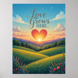 Kärlek växer här Romantic Heart Art Poster