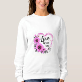 Kärlek Växer Här Rosa Solros Blommig Hjärtform T Shirt