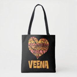 Kärlek Veena Orange Mandala Heart Indian Music Tygkasse