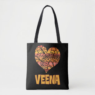 Kärlek Veena Orange Mandala Heart Indian Music Tygkasse