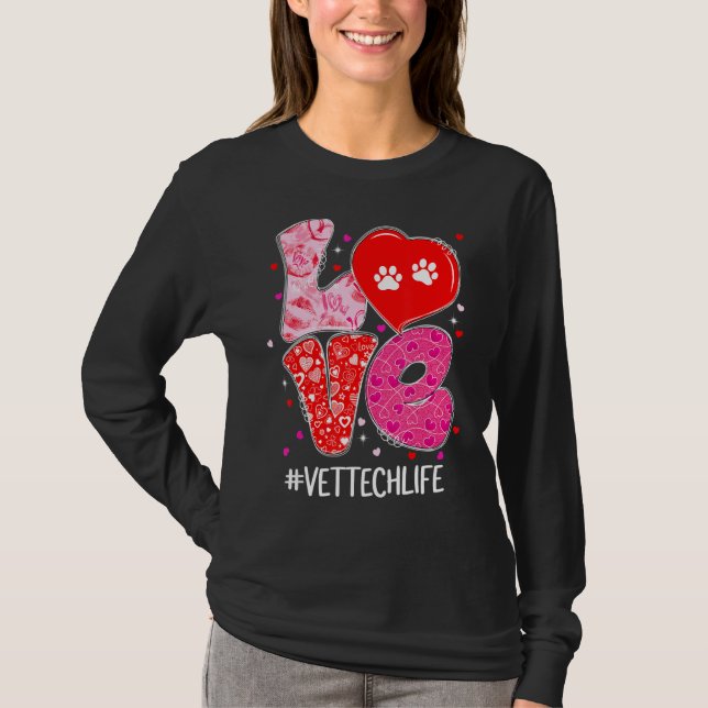 Kärlek Vet Tech Life Cute Animals Veterinary Valen T Shirt (Framsida)