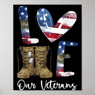 Kärlek Veterans Day Stolt Militär Amerikansk Flagg Poster