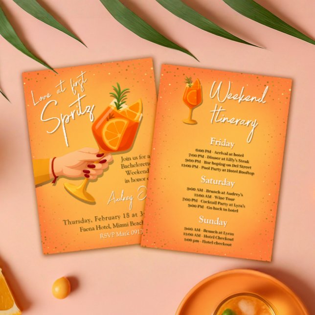 Kärlek vid First Spritz Bachelorette Helg Inbjudningar (Love at First Spritz Bachelorette Weekend Invitation)