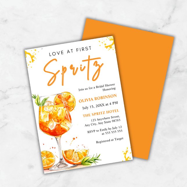 Kärlek vid First Spritz Cocktail Orange Möhippa Inbjudningar (Love at First Spritz Cocktail Orange Bridal Shower Invitation )
