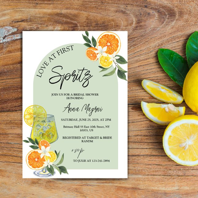 Kärlek vid First Spritz Lemon Cocktail-Möhippan Inbjudningar (Love at First Spritz Lemon Cocktail Bridal Shower)
