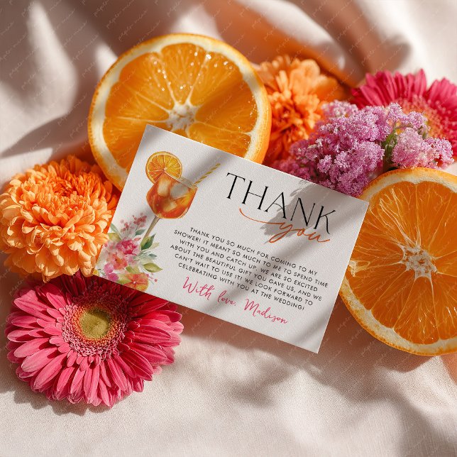 Kärlek vid First Spritz Möhippa Citrus Tack Kort (Love at First Spritz Bridal Shower Thank You Card. )