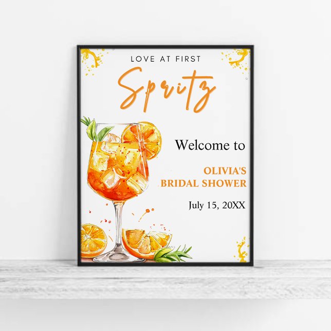 Kärlek vid First Spritz Möhippa Välkommen Sign Poster (Love at First Spritz Bridal Shower Welcome Sign )