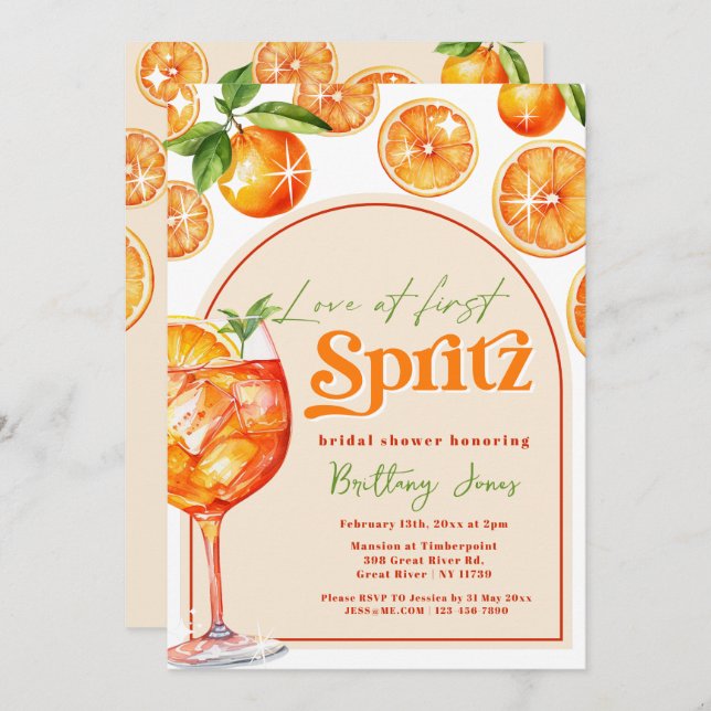 Kärlek vid First Spritz Orange Groovy Möhippa Inbjudningar (Fram/baksida)