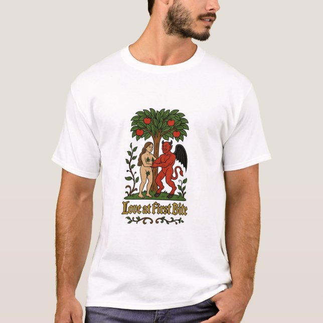 Kärlek vid första Bitan - medeltida Djävulen & Kvä T Shirt (Framsida)