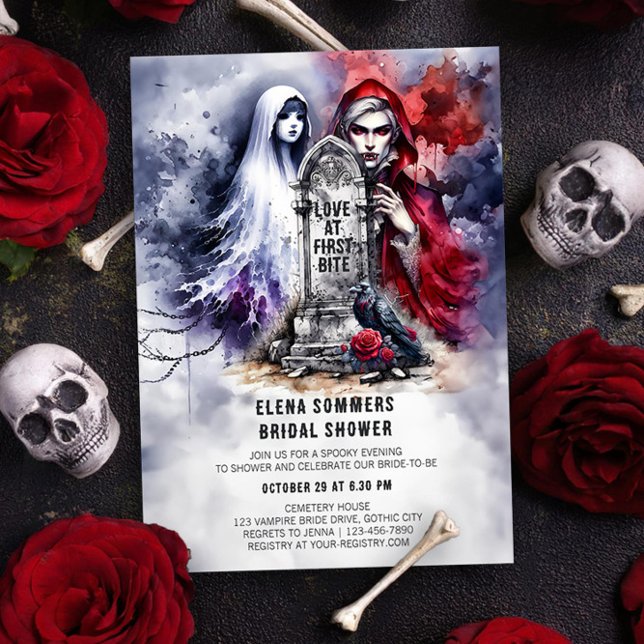 Kärlek vid första Bitan Vampyre Bride Möhippa Inbjudningar (Love at First Bite Vampire Bride Bridal Shower Invitation by Darling & May)