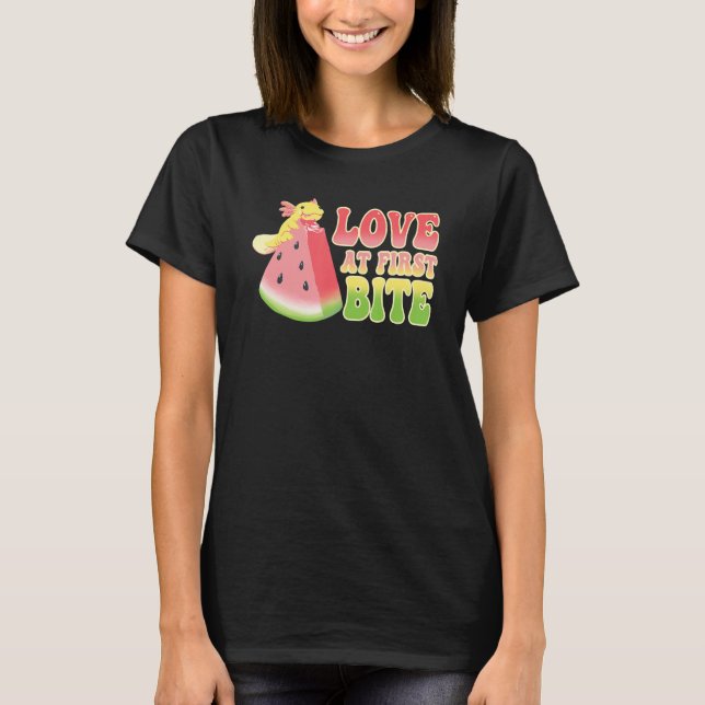 Kärlek vid första Bitan vattenmelon Axolotl Snacks T Shirt (Framsida)