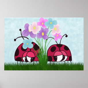 Kärlek vid första ögonkastsladda Ladybug Illustrat Poster