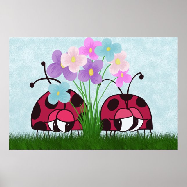 Kärlek vid första ögonkastsladda Ladybug Illustrat Poster (Framsidan)
