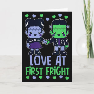 Kärlek Vid Första Skräck Kawaii Frankenstein Monst Kort