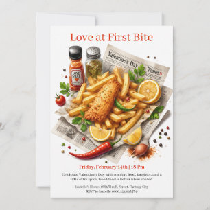 Kärlek vid första smaken Fish and Chips Alla hjärt Inbjudningar