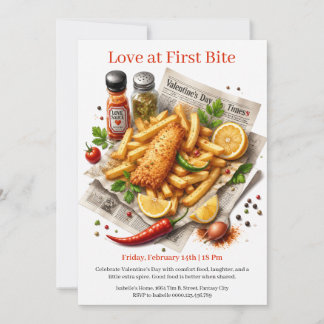 Kärlek vid första smaken Fish and Chips Alla hjärt Inbjudningar