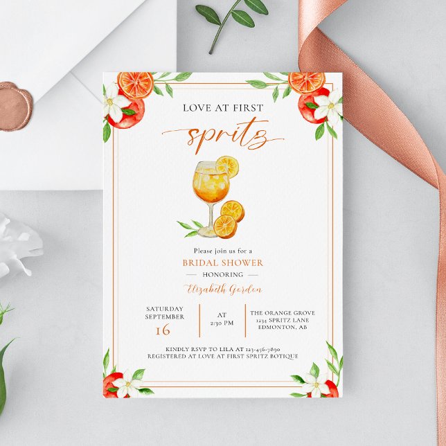 Kärlek vid första spritz bröllopsdusch citruscockt inbjudningar (Skapare uppladdad)