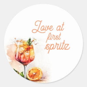 Kärlek vid första Spritz Bröllopsdusch Inbjudan Runt Klistermärke