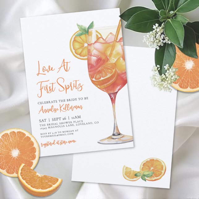 Kärlek Vid Första Spritz Bröllopsdusch Inbjudningar (Love At First Spritz Bridal Shower Invitation)