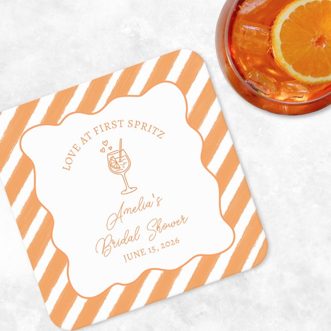 Kärlek vid första Spritz Bröllopsdusch Italiensk A Underlägg Papper Kvadrat (Skapare uppladdad)