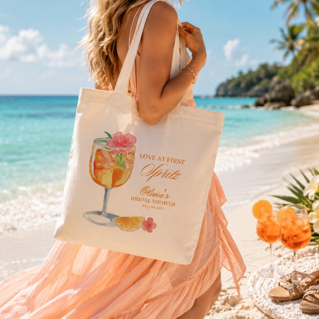 Kärlek vid första Spritz Bröllopsdusch Orange Tygkasse (Love at First Spritz Bridal Shower Orange Tote Bag)