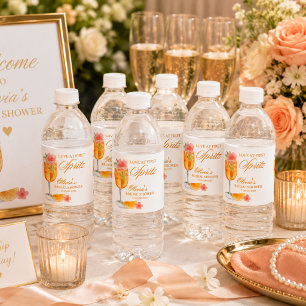 Kärlek vid första Spritz Bröllopsdusch Orange Vattenflaskor Etikett