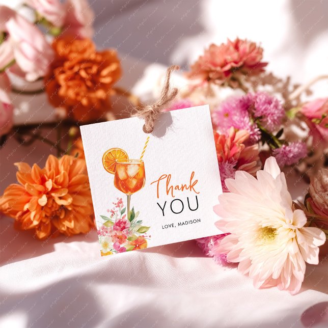Kärlek vid första Spritz Bröllopsdusch Presentkort Gåvor Etiketter (Citrus Favor Tag Square for Bridal Shower)