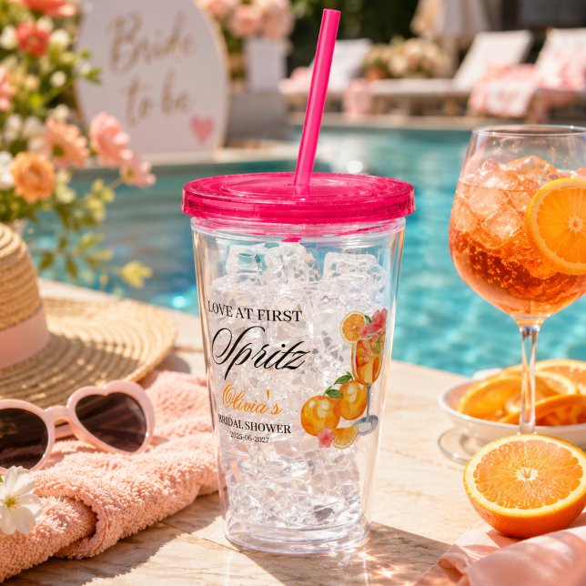 Kärlek vid första spritz bröllopsdusch take away mugg (Love at First Spritz Bridal Shower Acrylic Tumbler)