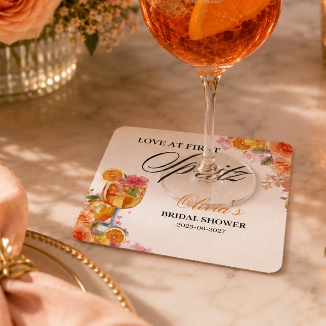 Kärlek vid första spritz bröllopsduschfest underlägg papper kvadrat (love at first spritz )