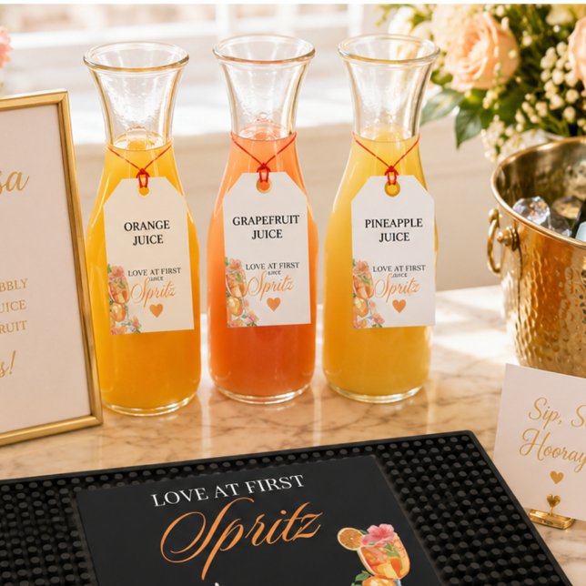 Kärlek vid första spritz bröllopsduschnamn Juice  Presentetikett (Love at First Spritz Bridal Shower Name Juice cocktail Gift Tags)