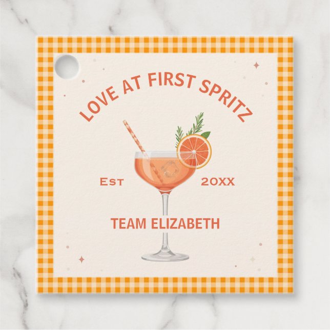 Kärlek vid första spritz Citrus Bröllopsdusch Gåvor Etiketter (Framsida)