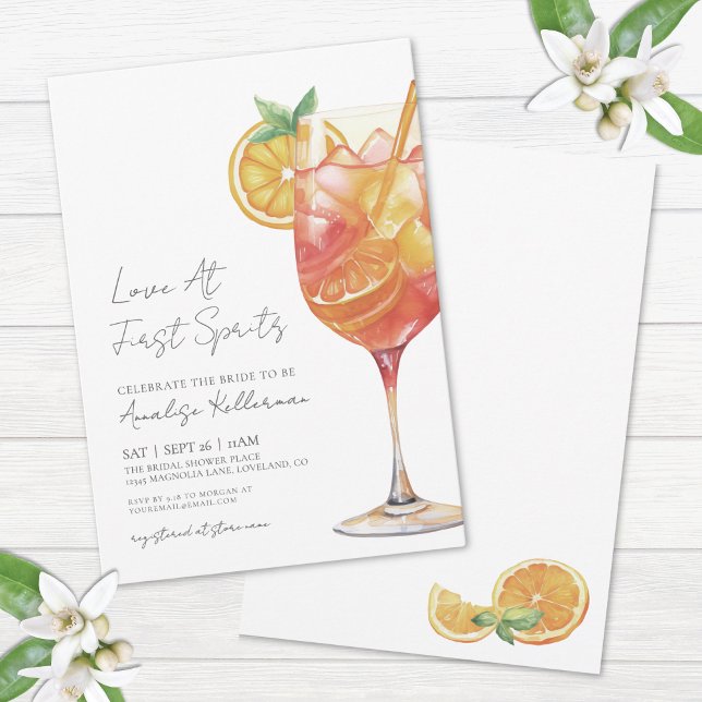 Kärlek Vid Första Spritz Cocktail Bröllopsfest För Inbjudningar (Love At First Spritz Cocktail Bridal Shower Invitation)