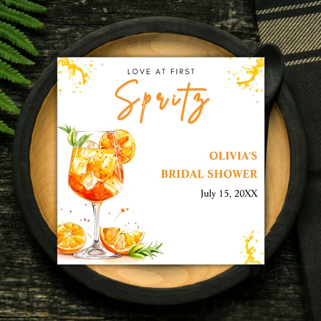 Kärlek vid första Spritz Cocktail Orange Bröllopsf Pappersservett (Love at First Spritz Cocktail Orange Bridal Shower Napkins )