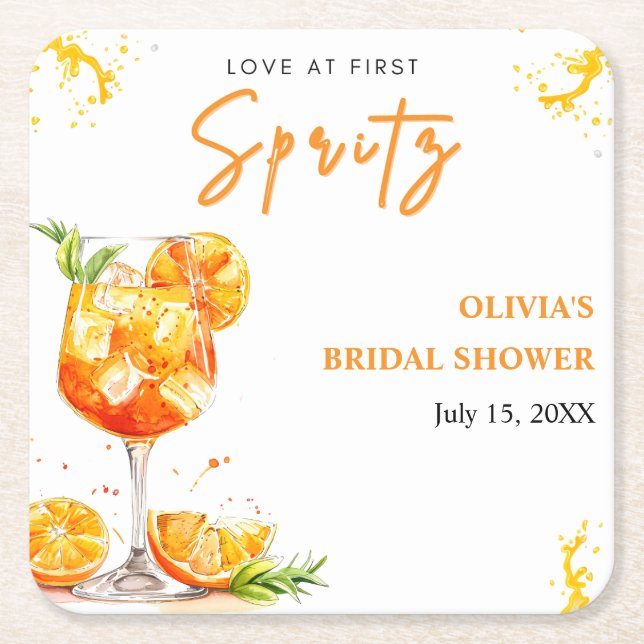 Kärlek vid första Spritz Cocktail Orange Bröllopsf Underlägg Papper Kvadrat (Framsidan)
