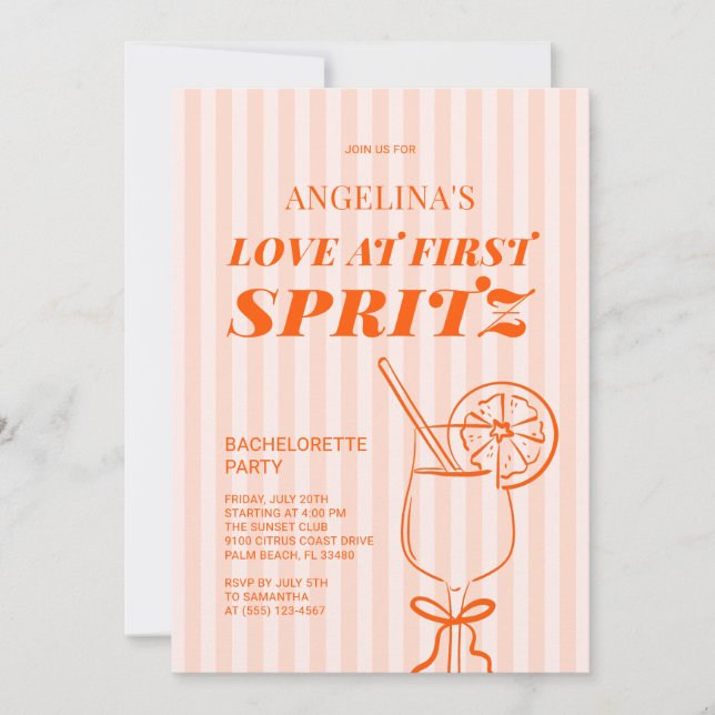 Kärlek vid första Spritz Cocktail Sjungmöfest Inbjudningar (Framsida)