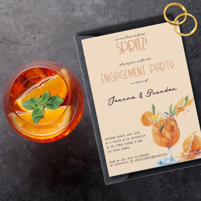 Kärlek vid första Spritz-Förlovningsfesten med vat Spara Datumet (Skapare uppladdad)